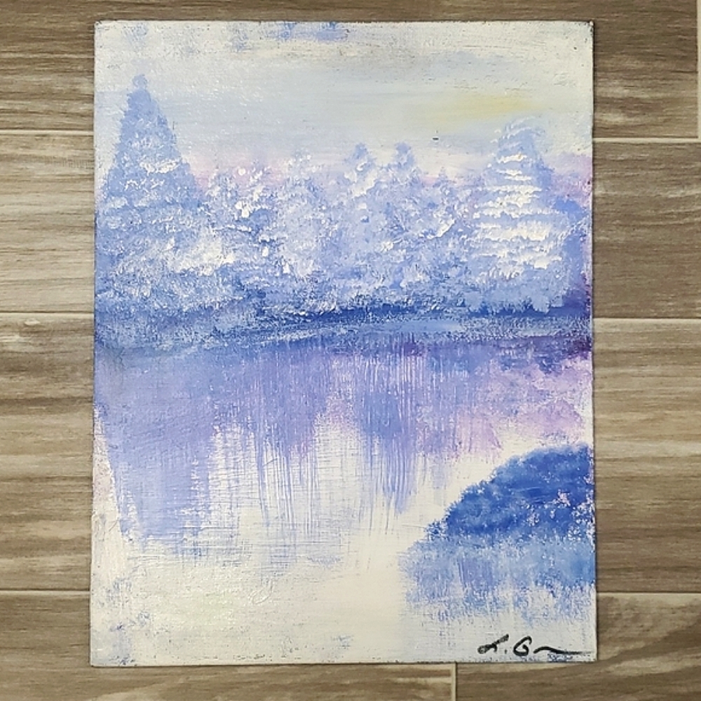 Hand Painted Acrylic Wall Art 11" x 14" Flat Canvas Winter Nature Scene
